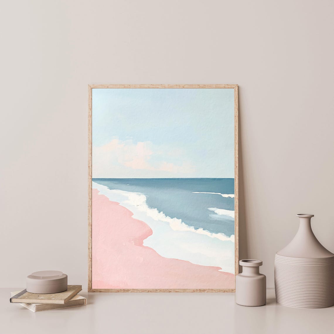 Pink Sand Beach Minimal Pastel Coast Ocean Waves Travel Poster - Image 3
