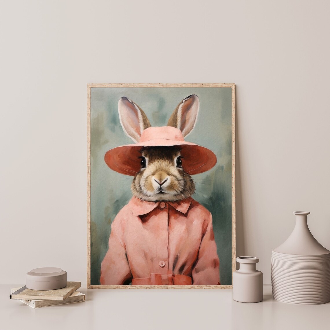 Cute Bunny Retro Nursery Bedroom Art Print, Funny Animal - Image 3
