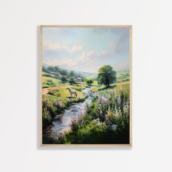 Retro Zebra Painting, Vintage Nature Art Print
