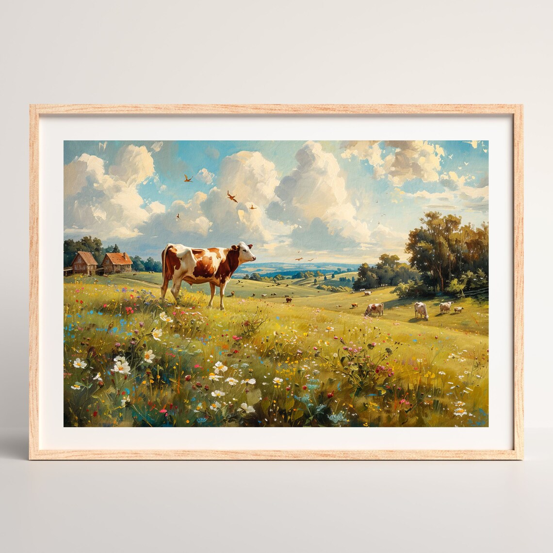 Country Cows Minimal Vintage Pasture Landscape Art Print - Image 2