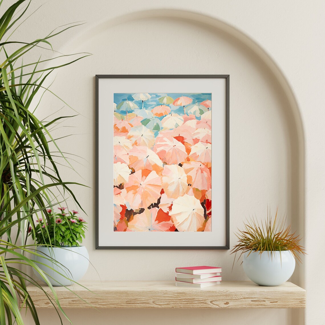 Beach Umbrella Painting, Retro Pastel Coastal Poster - Image 2