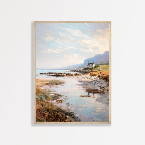 Retro Coastal Seascape Art Print, Ocean Landscape
