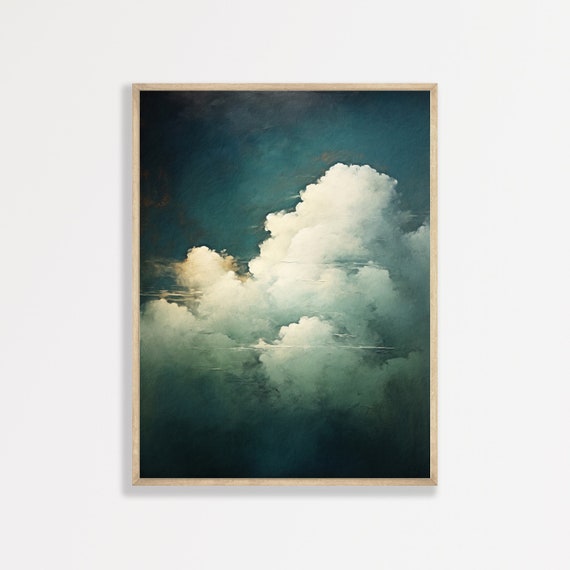 Dark Teal Cloud Print Vintage Abstract Wall Art Modern Art Print Modern Oil Painting Maximalist Home Decor P 696