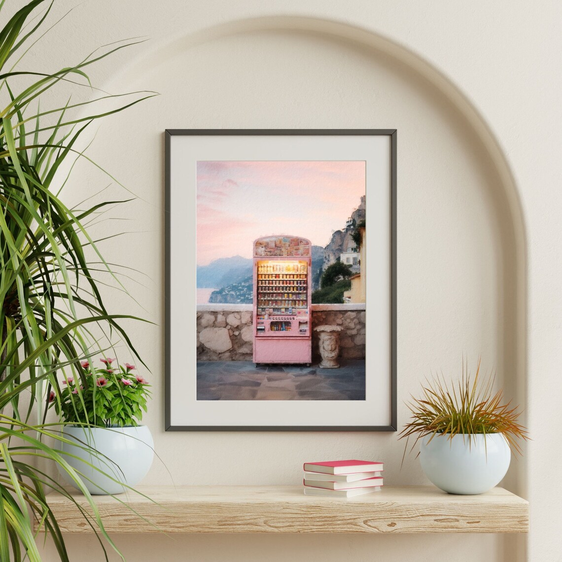 Amalfi Coast Retro Travel Poster, Pastel Pink Aesthetic - Image 2