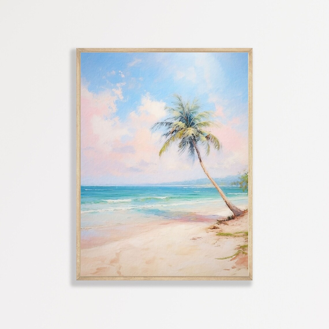 Retro Tropical Palm Tree Coastal Art Print, Pastel
