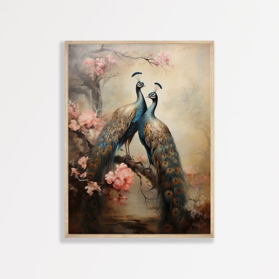 Peacock Wall Art, Moody Vintage Animal Art Print