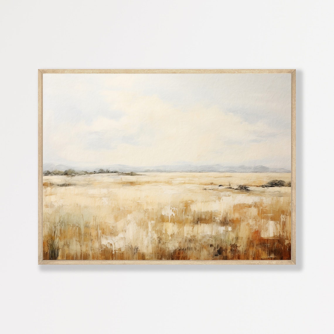 Golden Meadow Under a Pale Sky Impressionist Landscape Wall Art