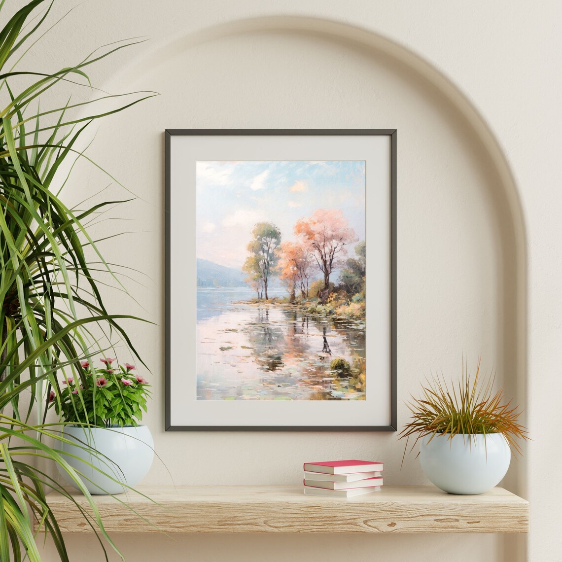 Retro Lake Countryside Trees Art Print, Vintage Aesthetic - Image 2