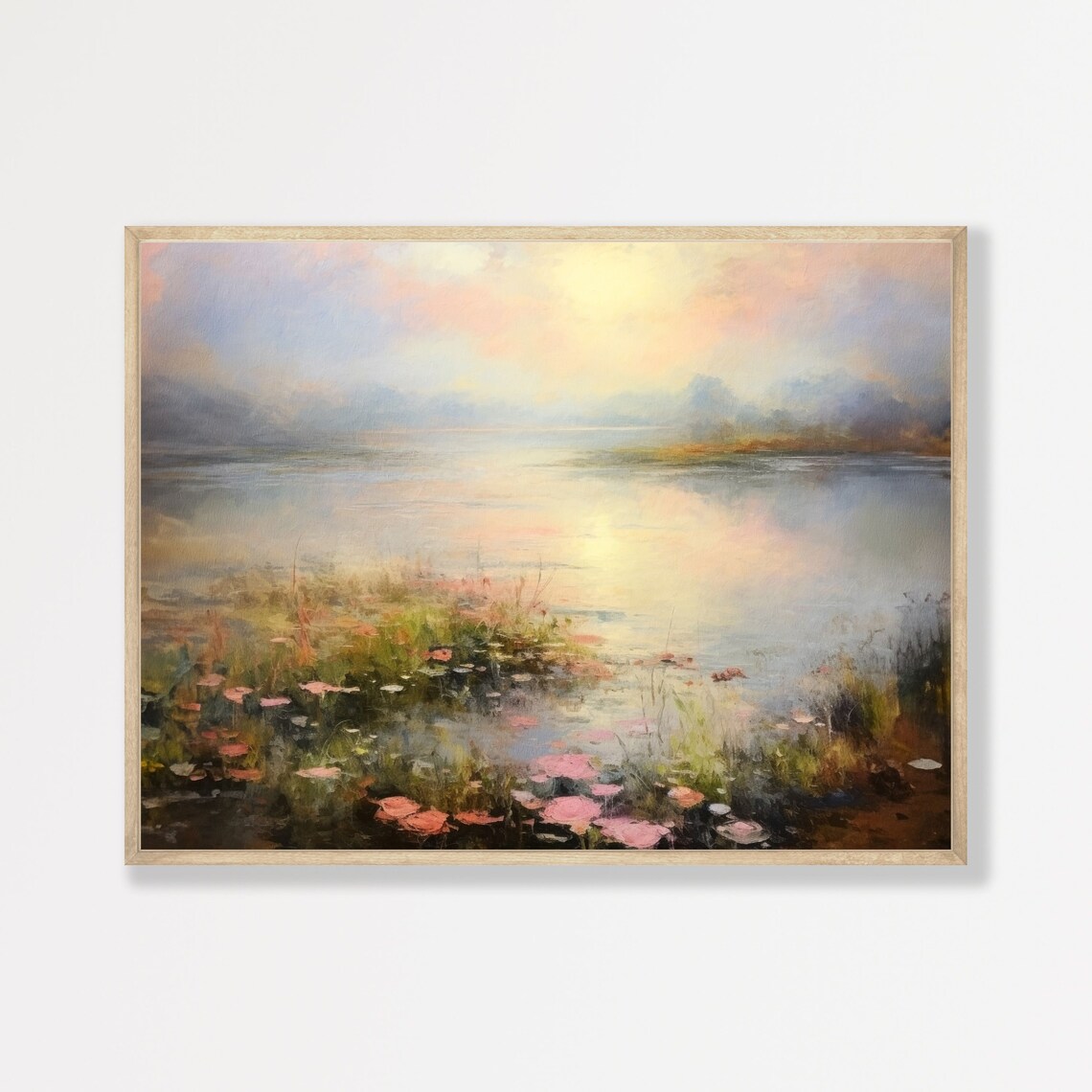 Lake Landscape Vintage Oil Painting, Retro Art Print