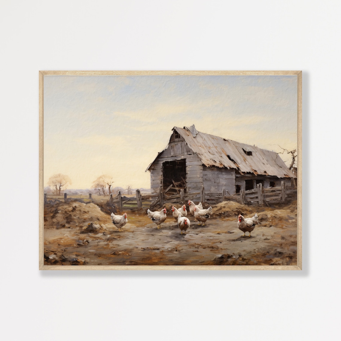 Vintage Chickens Rustic Farmhouse Wall Art Print