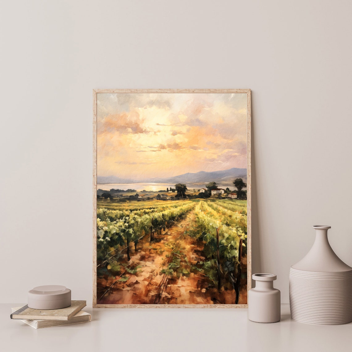 Vintage Vineyards Painting Antique Country Landscape Print Rustic Antique Farmhouse Decor P 611 - Image 3