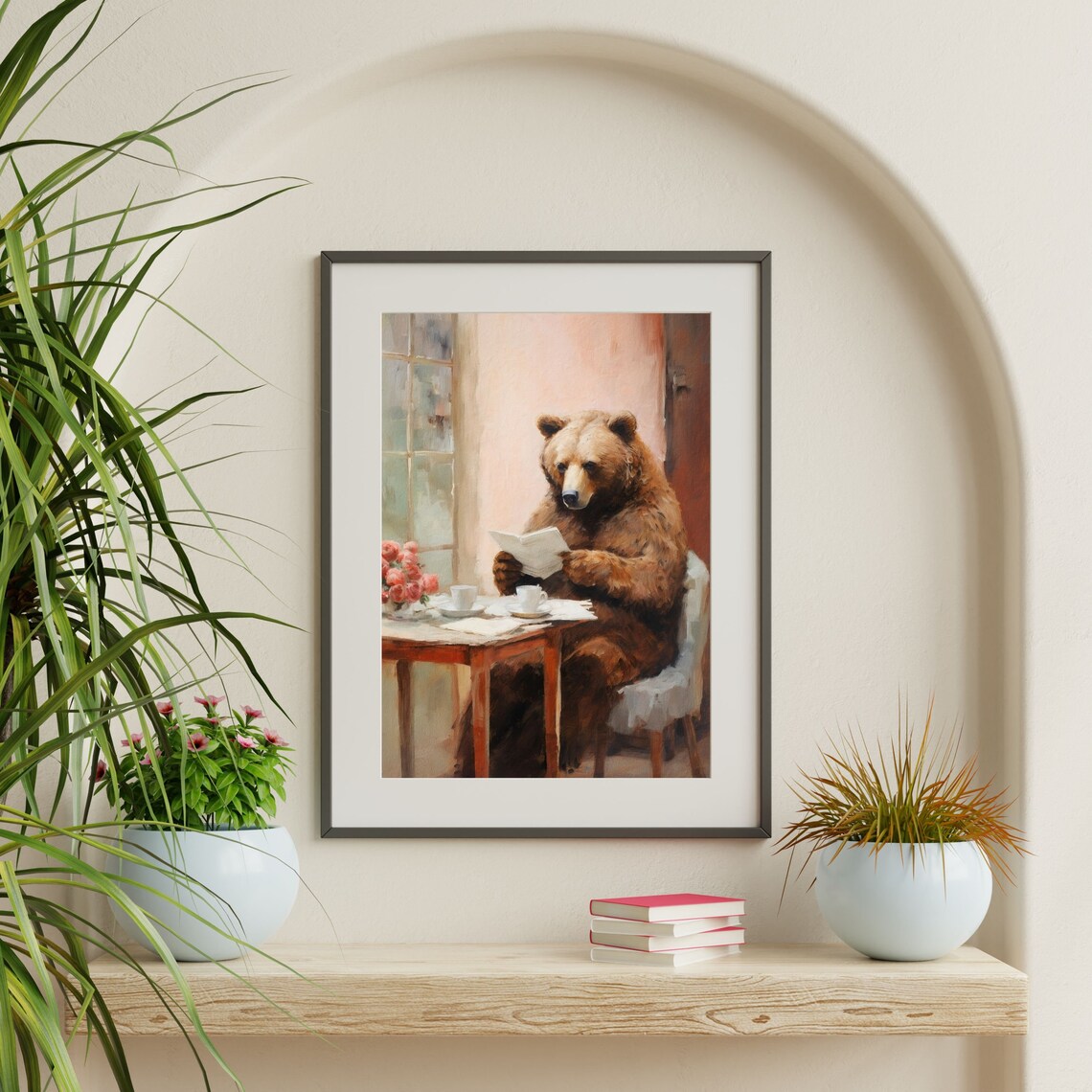 Reading Brown Bear Cute Funny Kids Room Art Print - Image 2