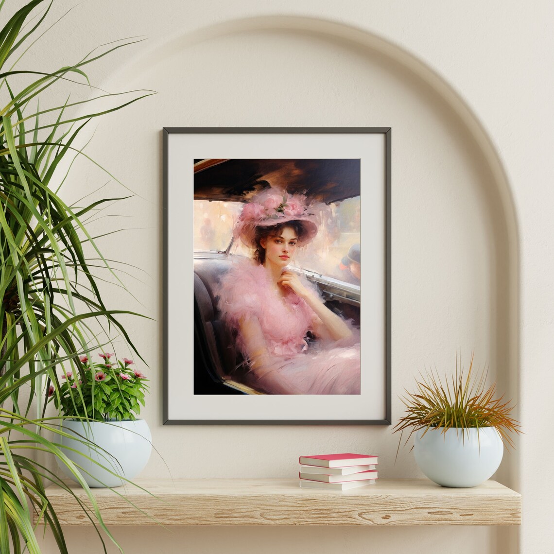 Retro Elegant Woman Portrait Art Print, Pastel Pink - Image 2