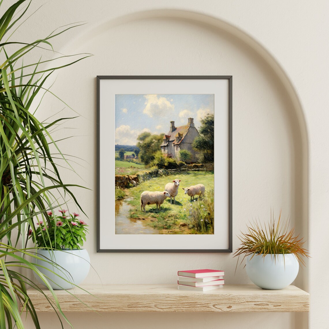 Sheep Vintage Country Farmhouse Landscape Art Print - Image 2
