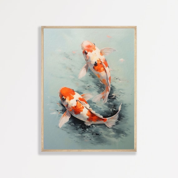 Koi Fish Painting Minimal Kitchen Art Print Modern Japanese Nursery Kids Room Wall Decor P 333