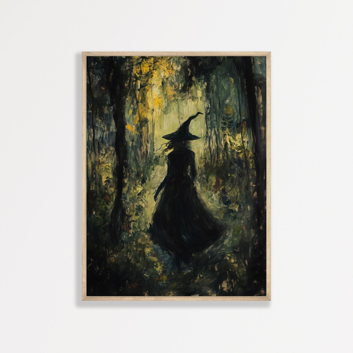 Dark Witch Forest Night Moonlight Moody Gothic Vintage Art Poster
