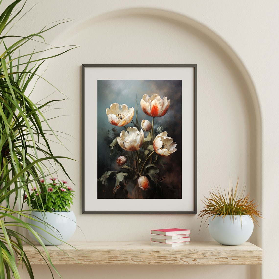 Moody Tulip Print Vintage Floral Wall Art Tulip Flowers Oil Painting Antique Farmhouse Decor Dark Living Room Art P 704 - Image 2