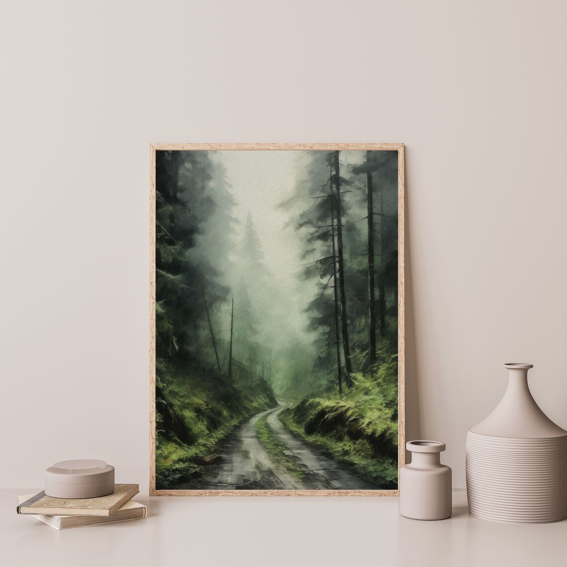 Moody Nature Landscape Painting, Retro Dark Forest Art Print - Image 3