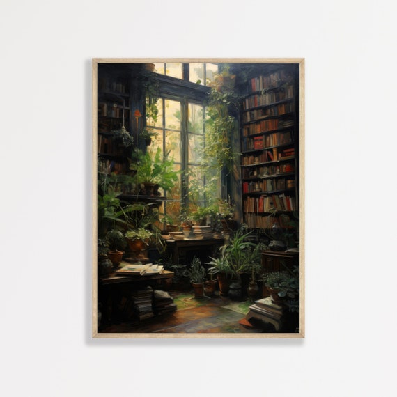 Vintage Library Painting, Gothic Dark Academia Print