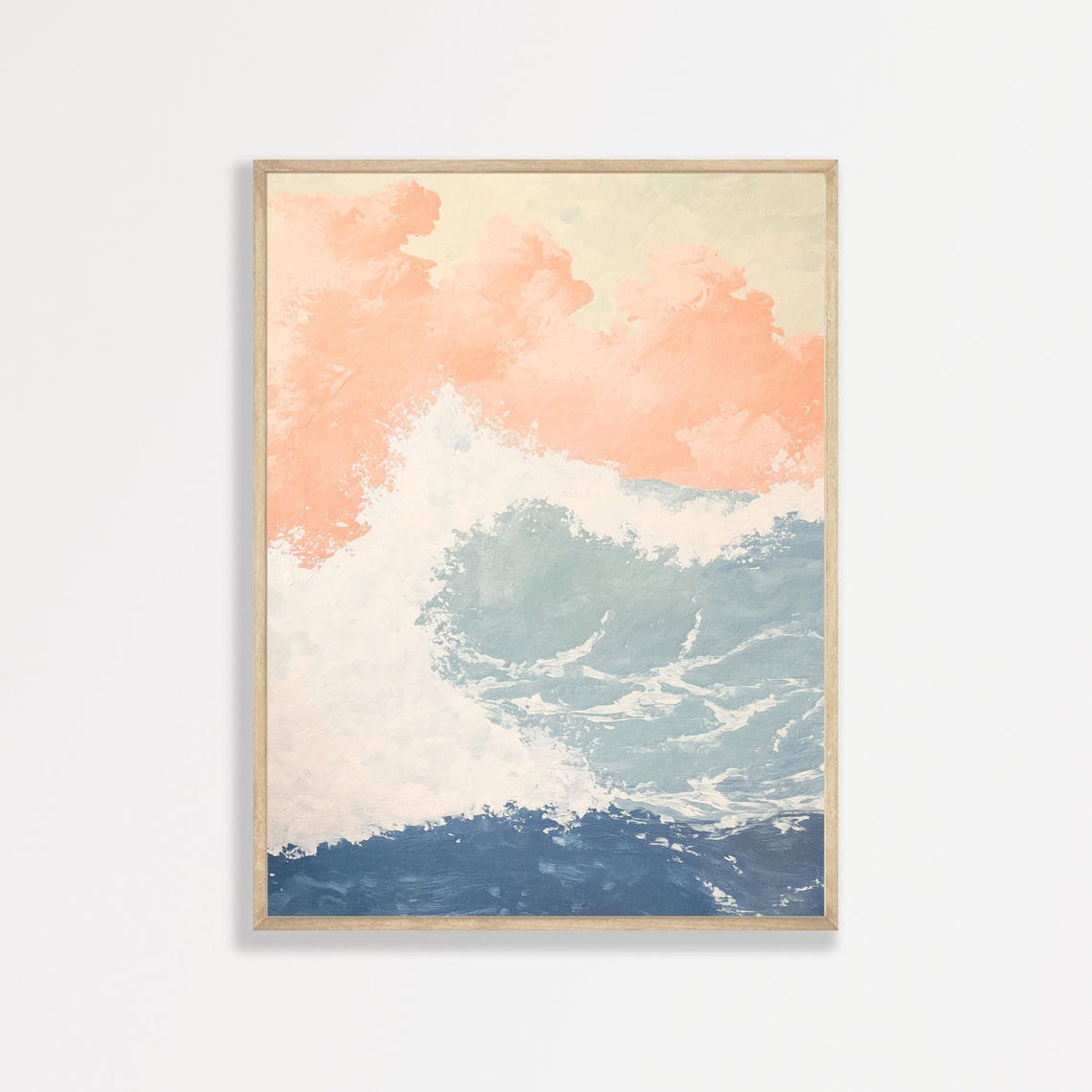 Ocean Wave Peach Pastel Sky Minimal Coastal Seascape Wall Art