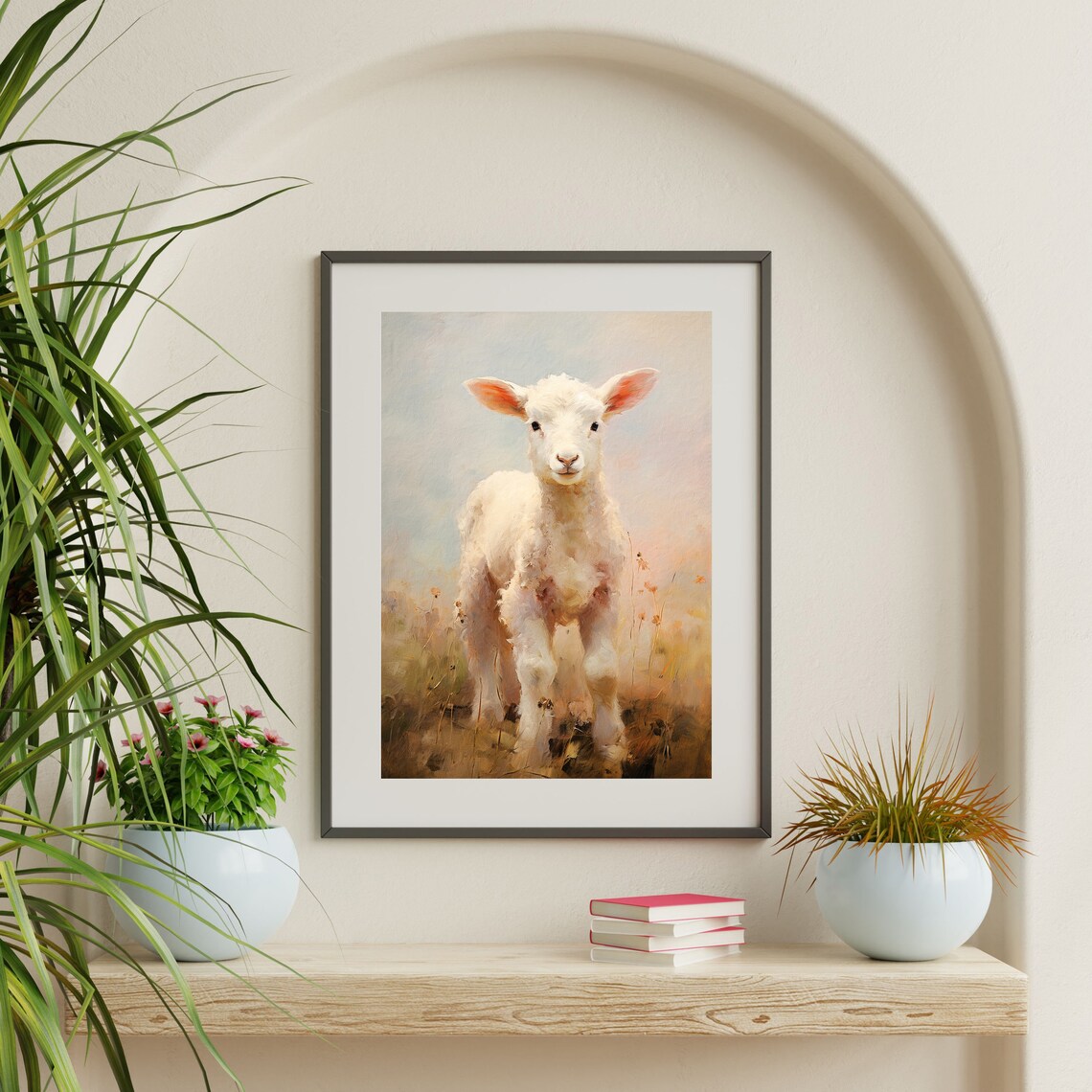 Vintage Lamb Painting, Minimalist Nursery Art Print - Image 2