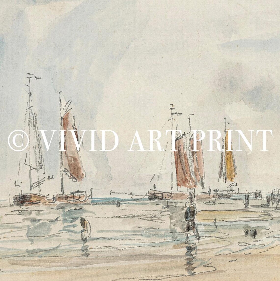 Antique Seaside Sketch, Vintage Coastal Landscape - Image 4