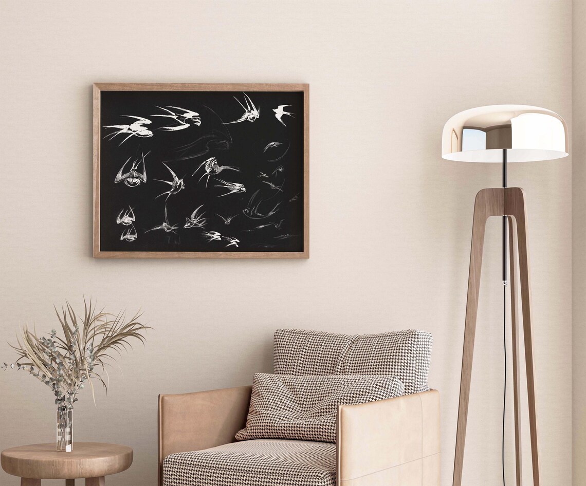 Vintage Bird Sketch, Swallows In Flight Art Print - Image 2
