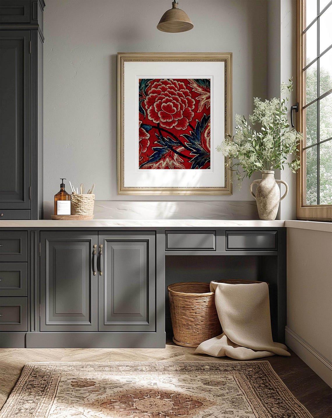Vintage Flower Textile Art Print, Red Blossom - Image 3