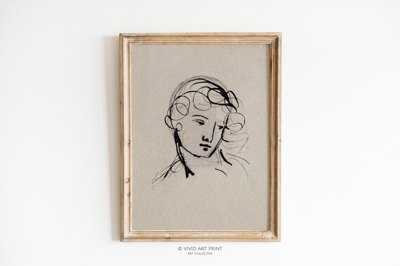 Minimalist Ink Portrait Sketch of a Woman Vintage Contour Art Poster