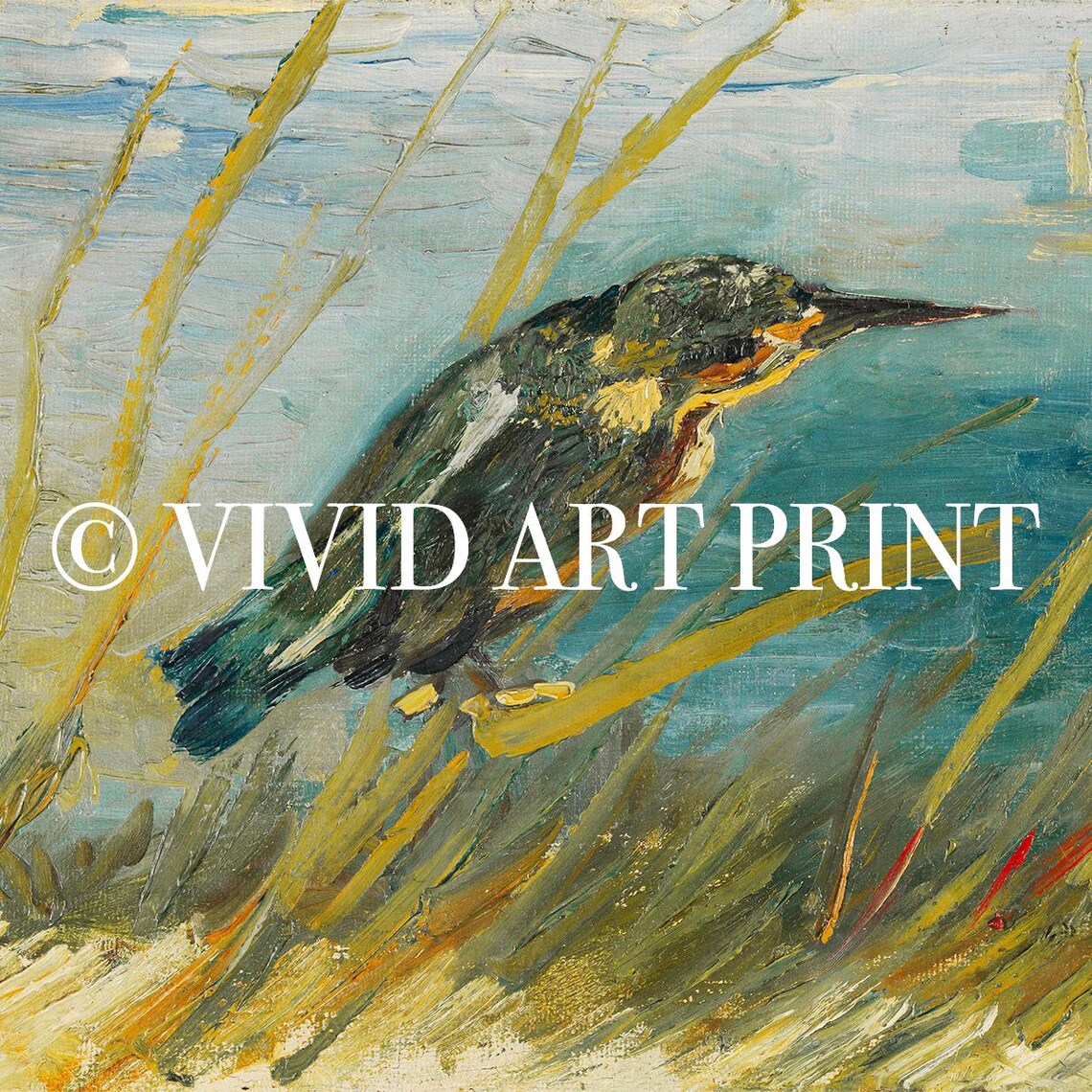 Reed Bird Vintage Rustic Oil Painting, Farmhouse - Image 4