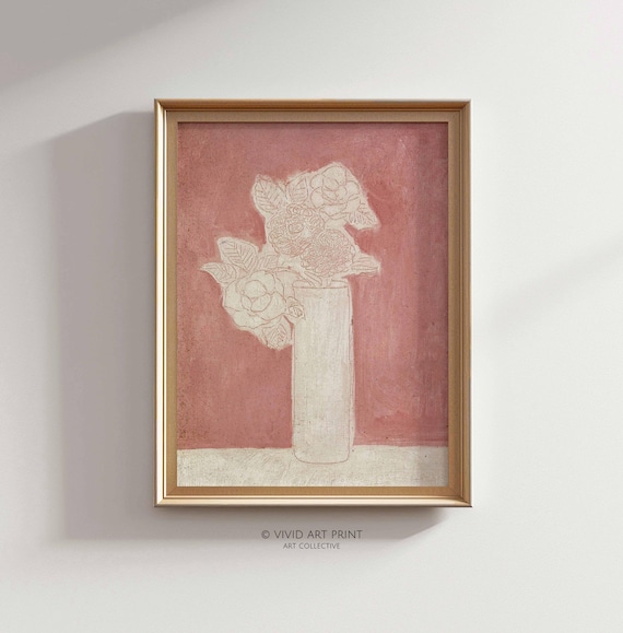 Vintage Floral Abstract Art Print, Muted Pink Botanical