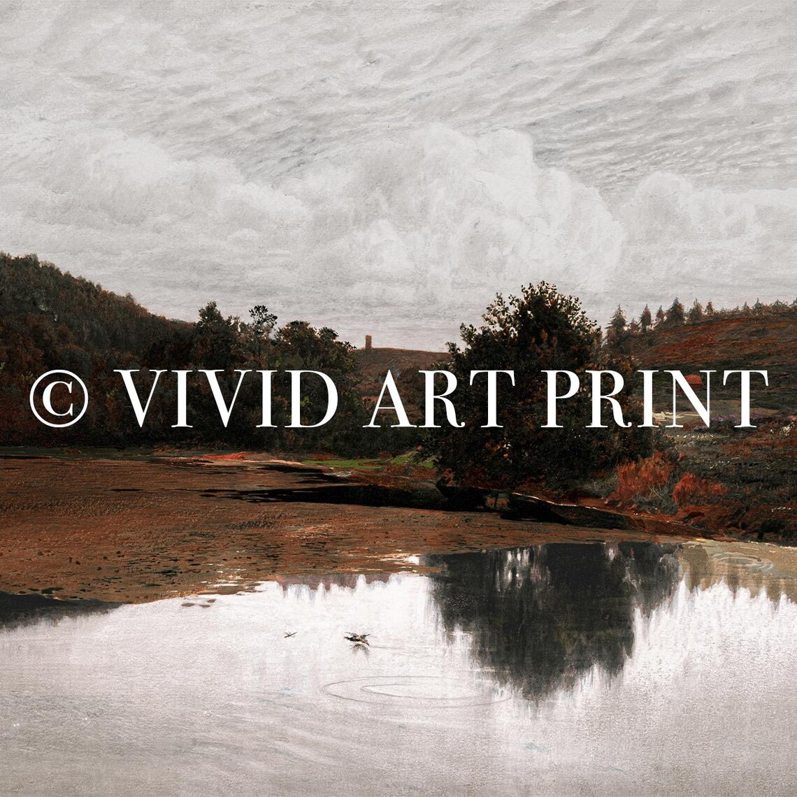 Rustic Autumn Lake Landscape, Vintage Nature Print - Image 4