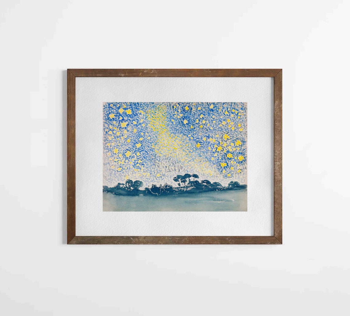 Landscape Pointillist Art Landscape With Stars Wall Art Decor Vivid Art Print Ls 112 - Image 2