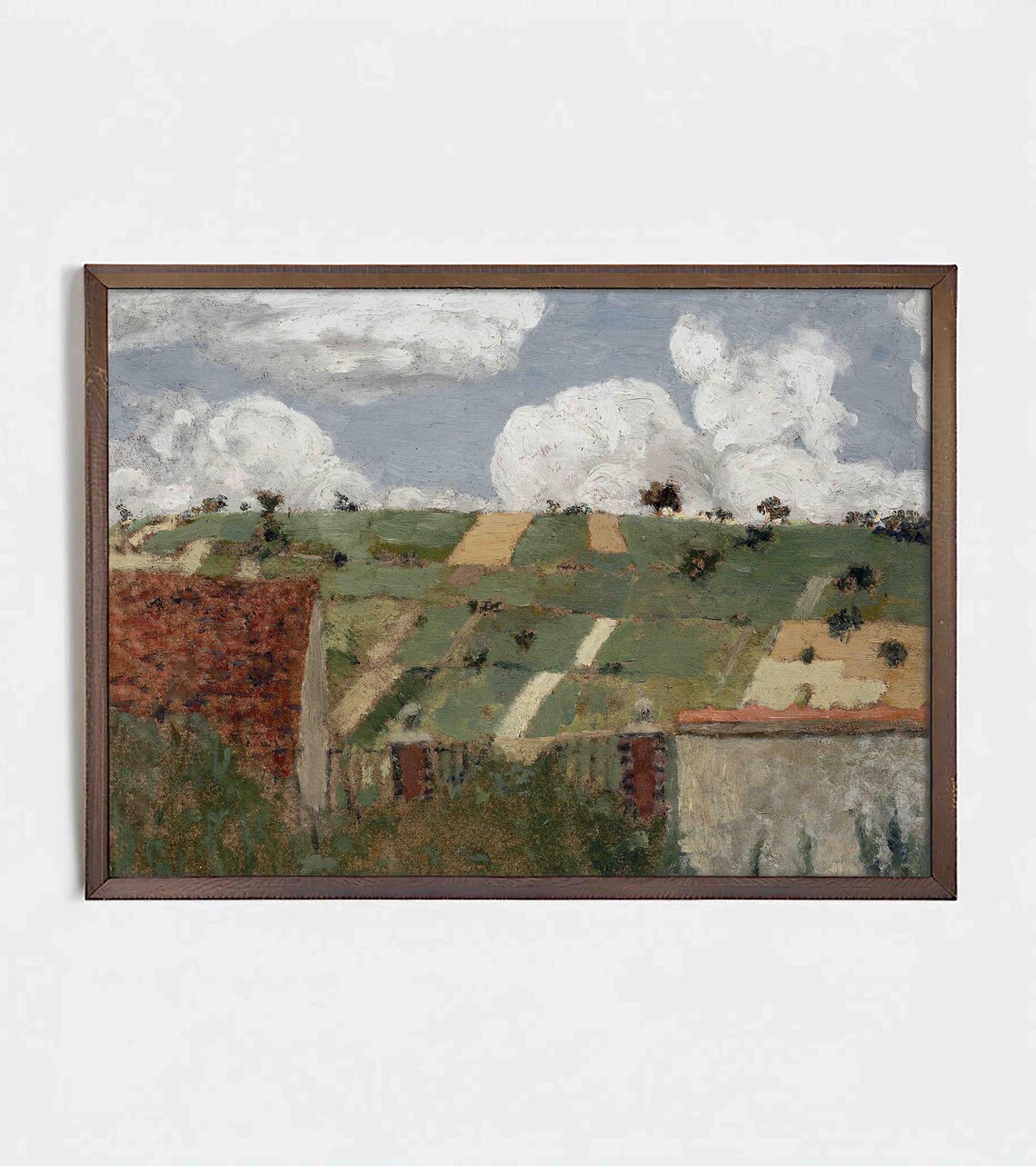 Vintage Cloudy Hills Art Print, Rustic Landscape - Image 2
