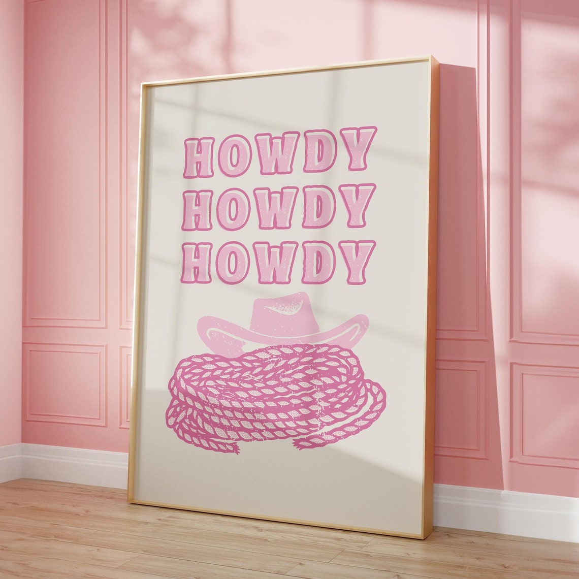 Pink Howdy Poster Western Wall Art Howdy Poster Retro Cowgirl Art For Teen Bedroom Wild West Print Pink Cowgirl Hat Art