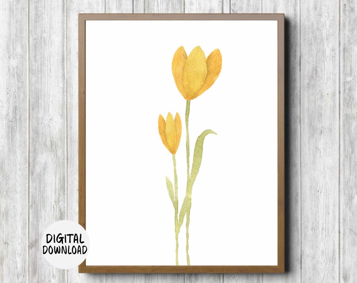 Yellow Watercolor Tulips Minimalist Botanical Floral Art Poster