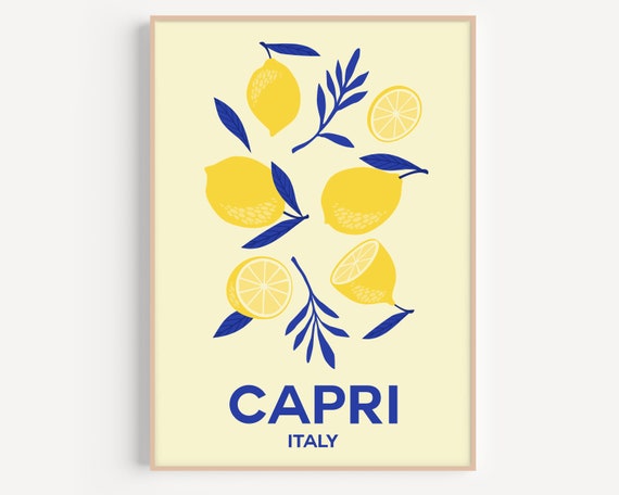 Capri Travel Poster Print Lemon Print Wall Art Summer Print Dolce Vita Positano Italy Retro Wall Art Amalfi Print Art Italy Wall Art