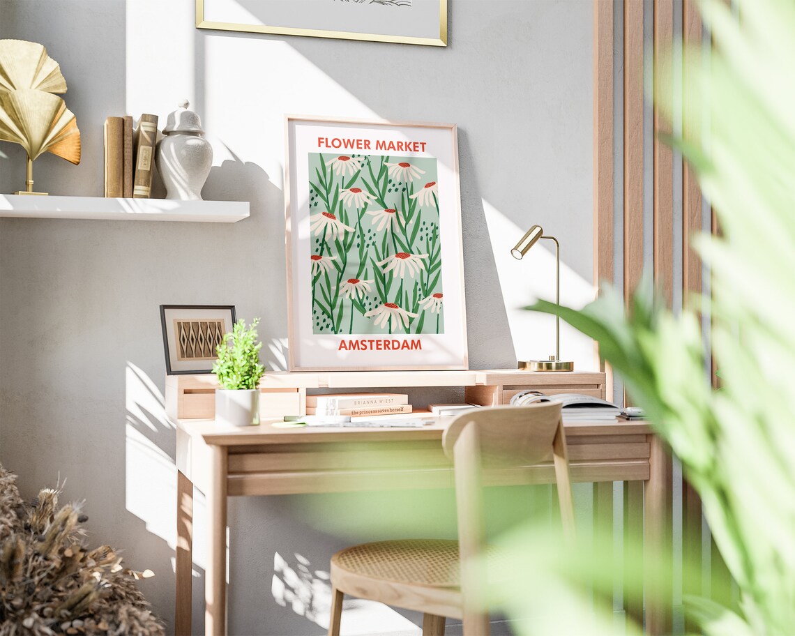 Amsterdam Flower Market White Daisy Sage Green Floral Poster - Image 5