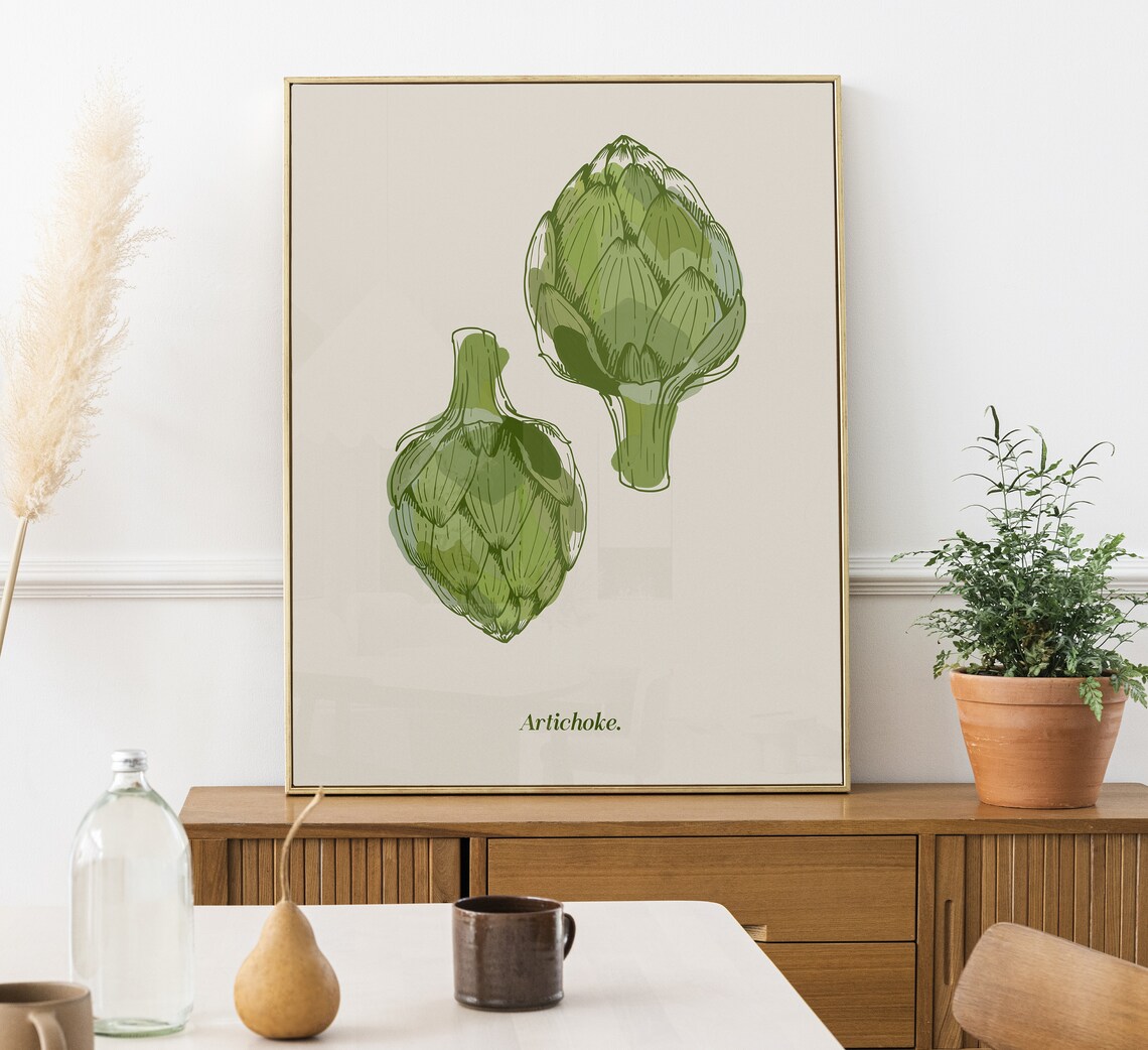Green Artichoke Watercolor Botanical Kitchen Illustration Poster - Image 5