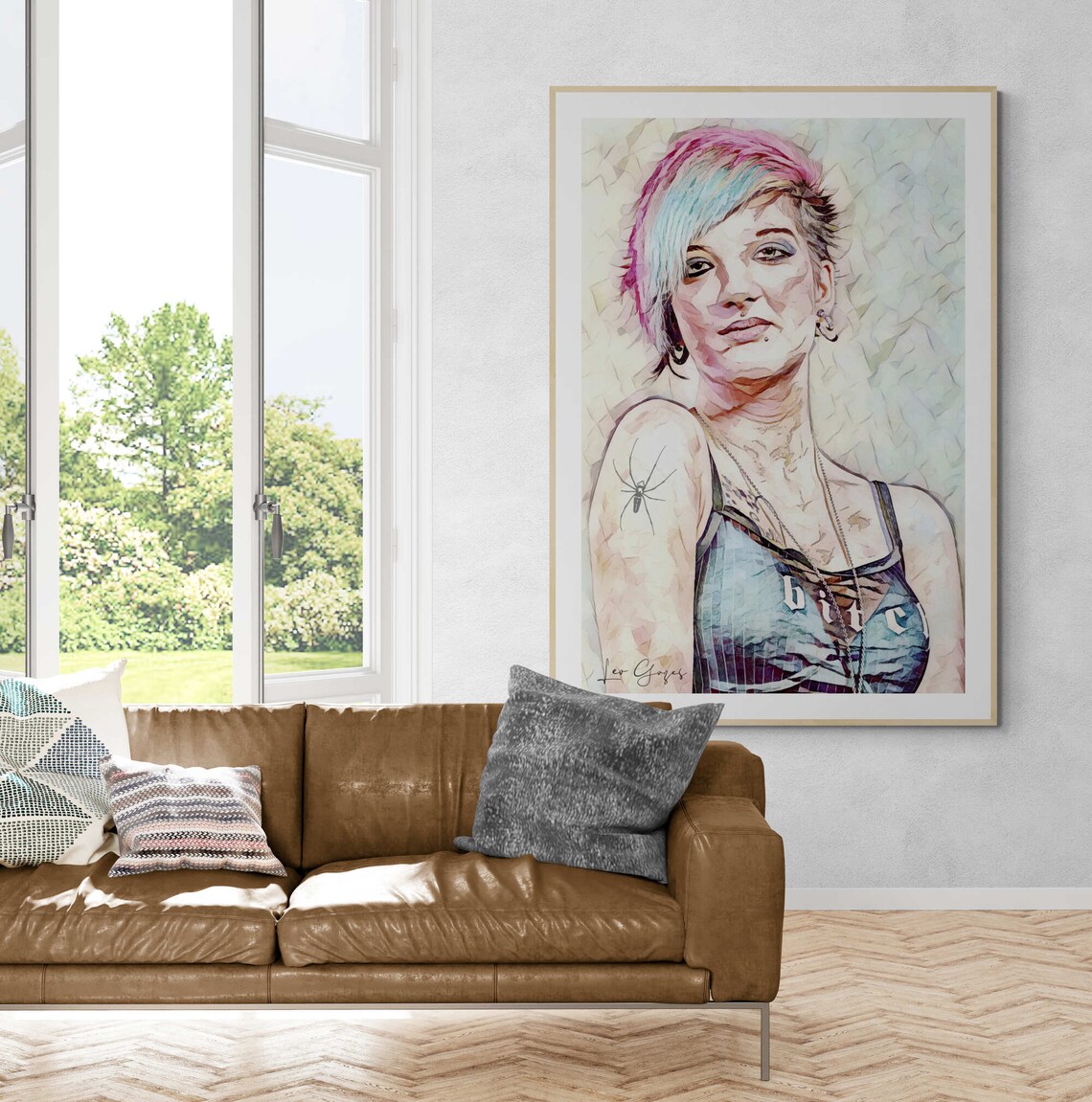 Pink Hair Punk Woman With Tattoo Bold Watercolor Portrait Poster - Image 5