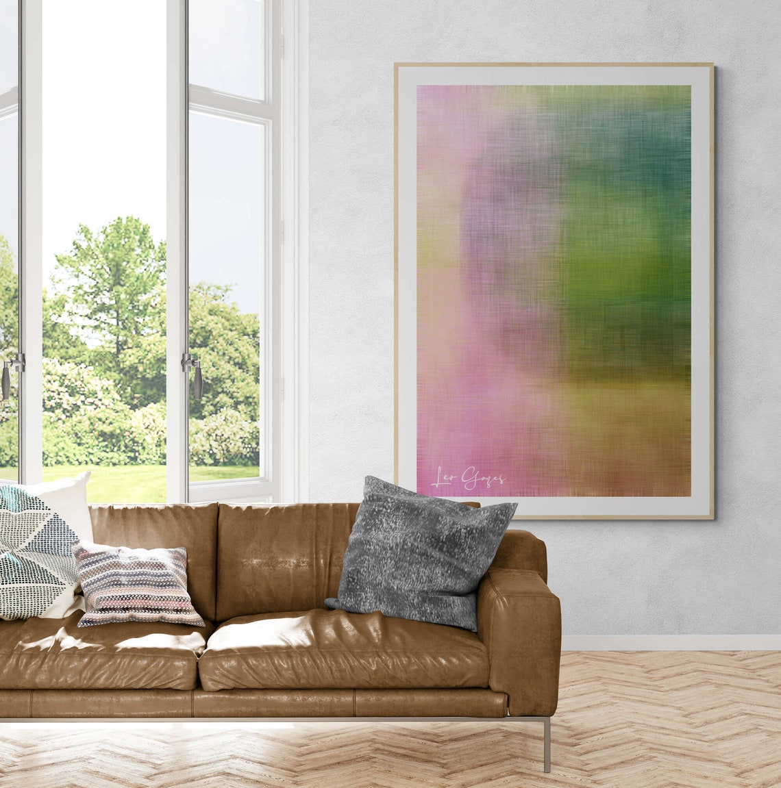 Soft Pink and Green Blurred Gradient Minimal Abstract Art Print - Image 3