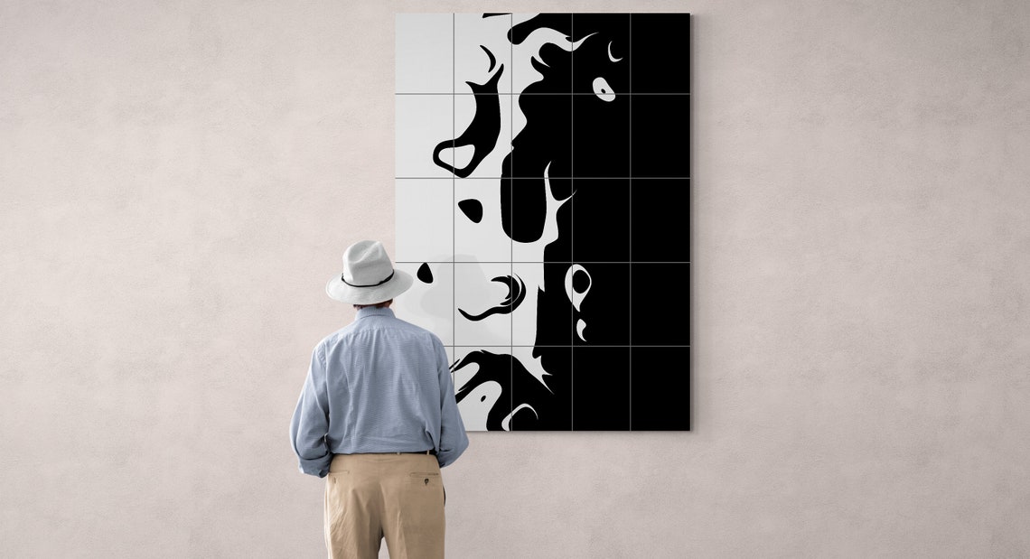 Rooster Head in Black and White Abstract Silhouette Art Poster - Image 3