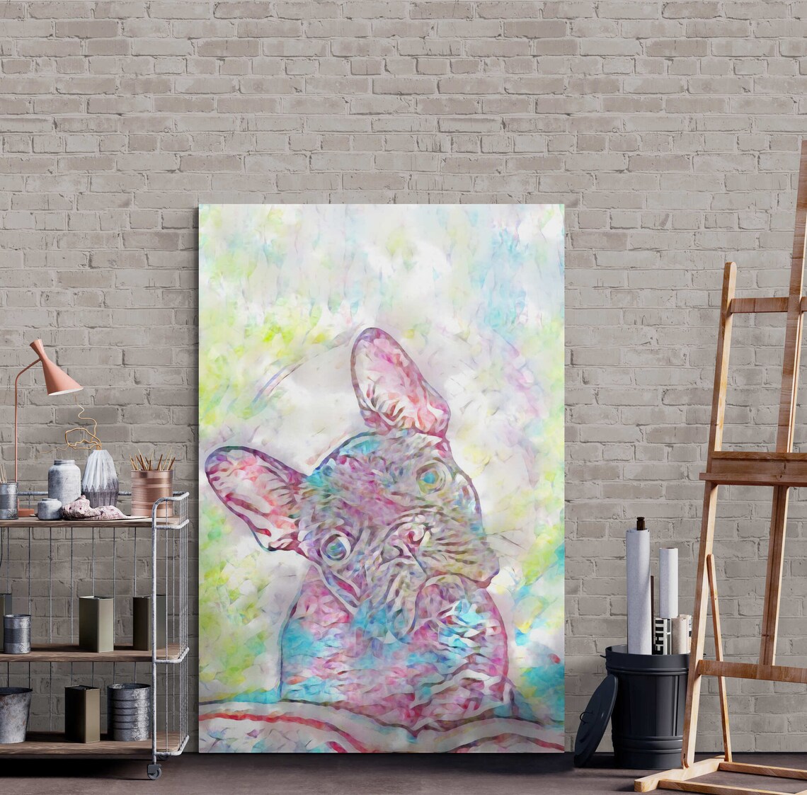 French Bulldog Close Up Colorful Pastel Dog Portrait Art Poster - Image 6
