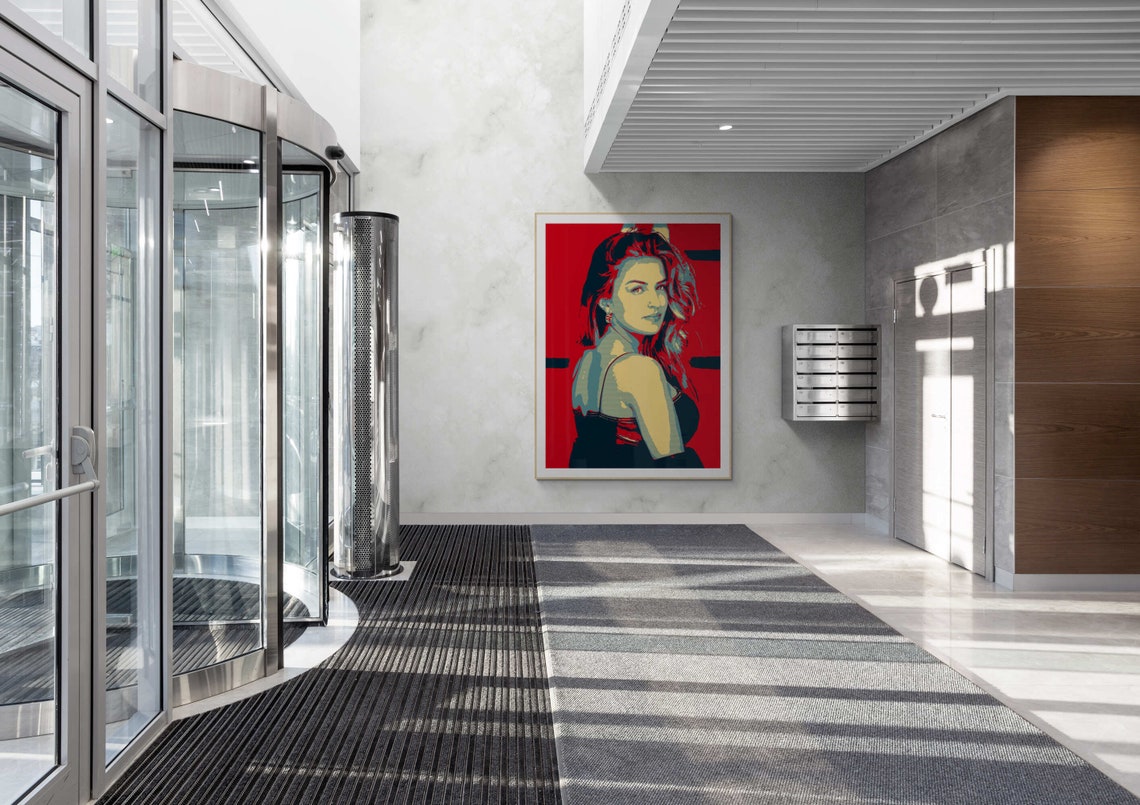 Stylish Woman on a Scarlet Red Pop Art Style Portrait Art Print - Image 3