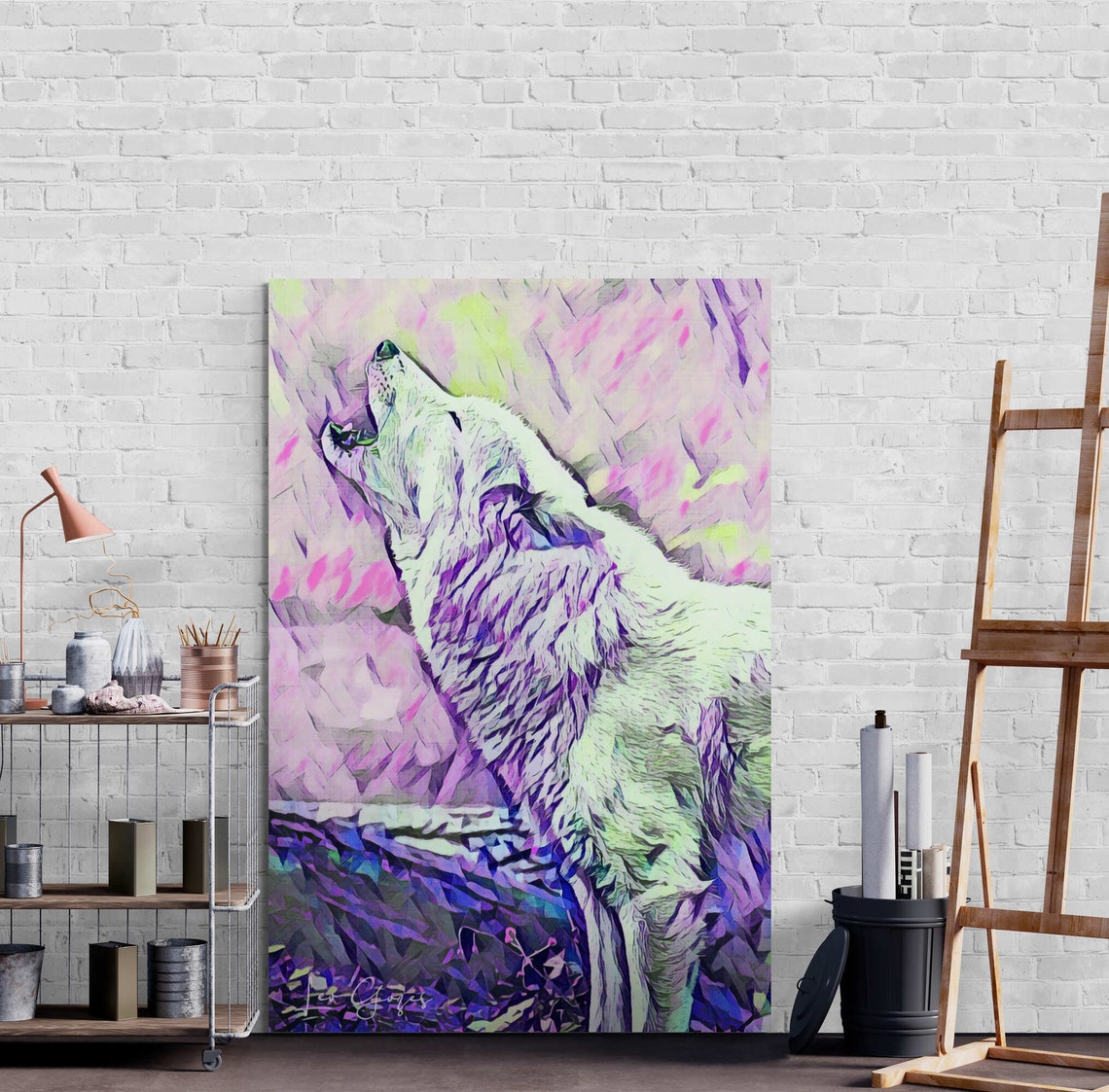 Howling White Wolf Neon Pink and Purple Pop Art Portrait Print - Image 5