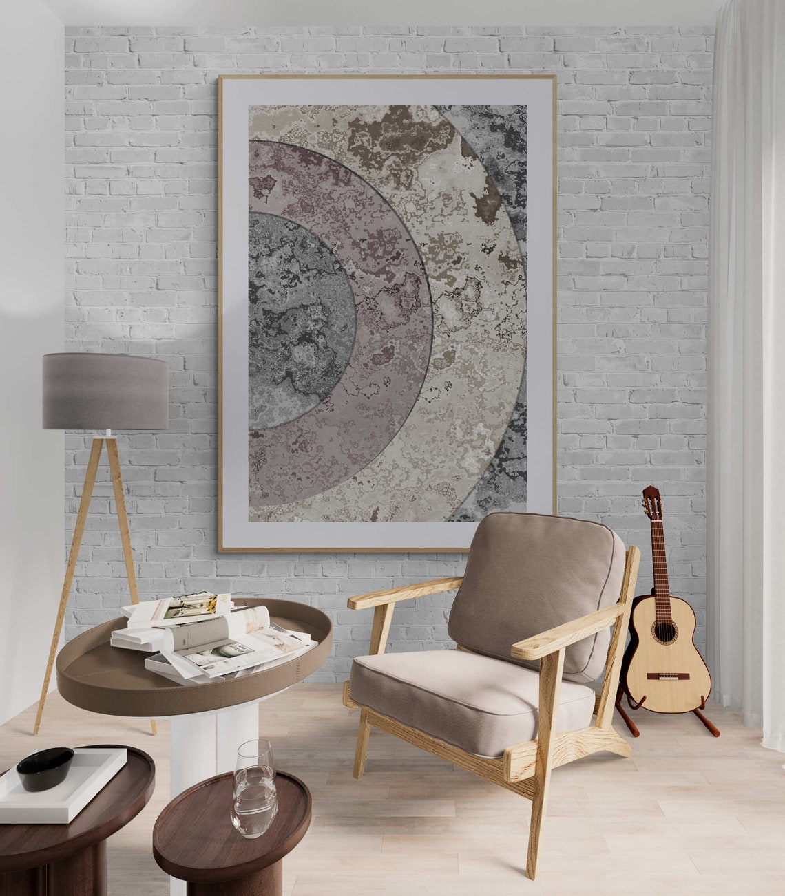 Blush Pink Gray Textured Circle Boho Abstract Modern Art Poster - Image 3