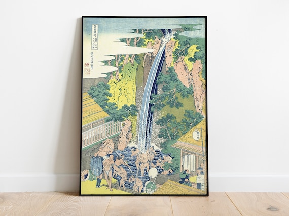 Hokusai Rben Waterfall At Yama, Vintage Woodblock Print