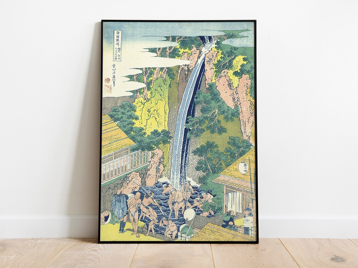 Hokusai Rben Waterfall At Yama, Vintage Woodblock Print