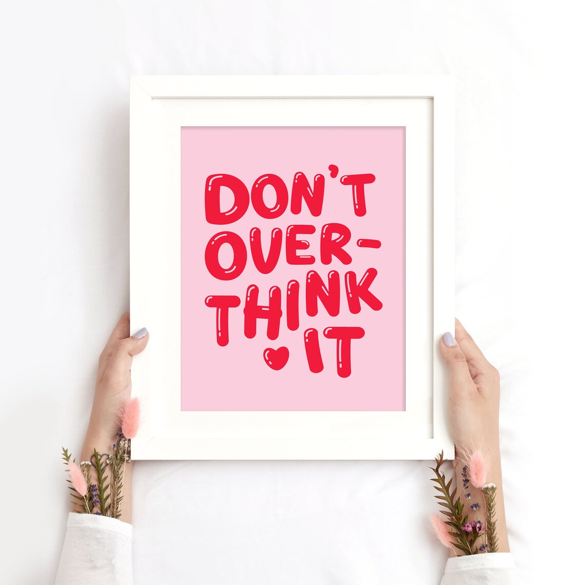 Don't Overthink It Pink Bubble Letter Quote Poster Red Cute Decor - Image 2