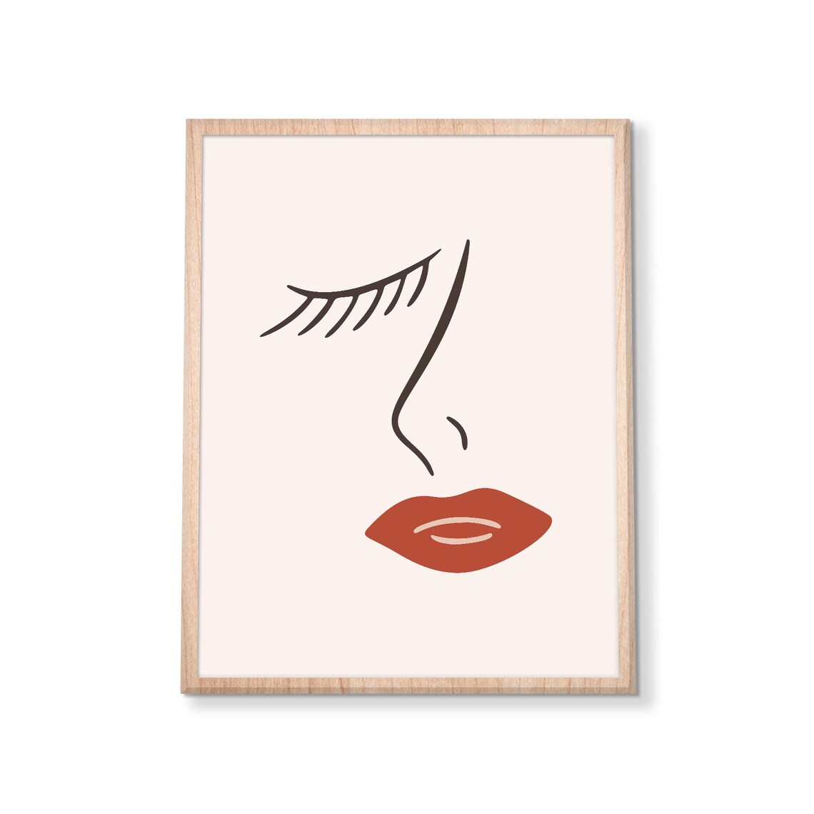 Minimalist Female Face Line Art Red Lips Closed Eye Pink Poster - Image 3